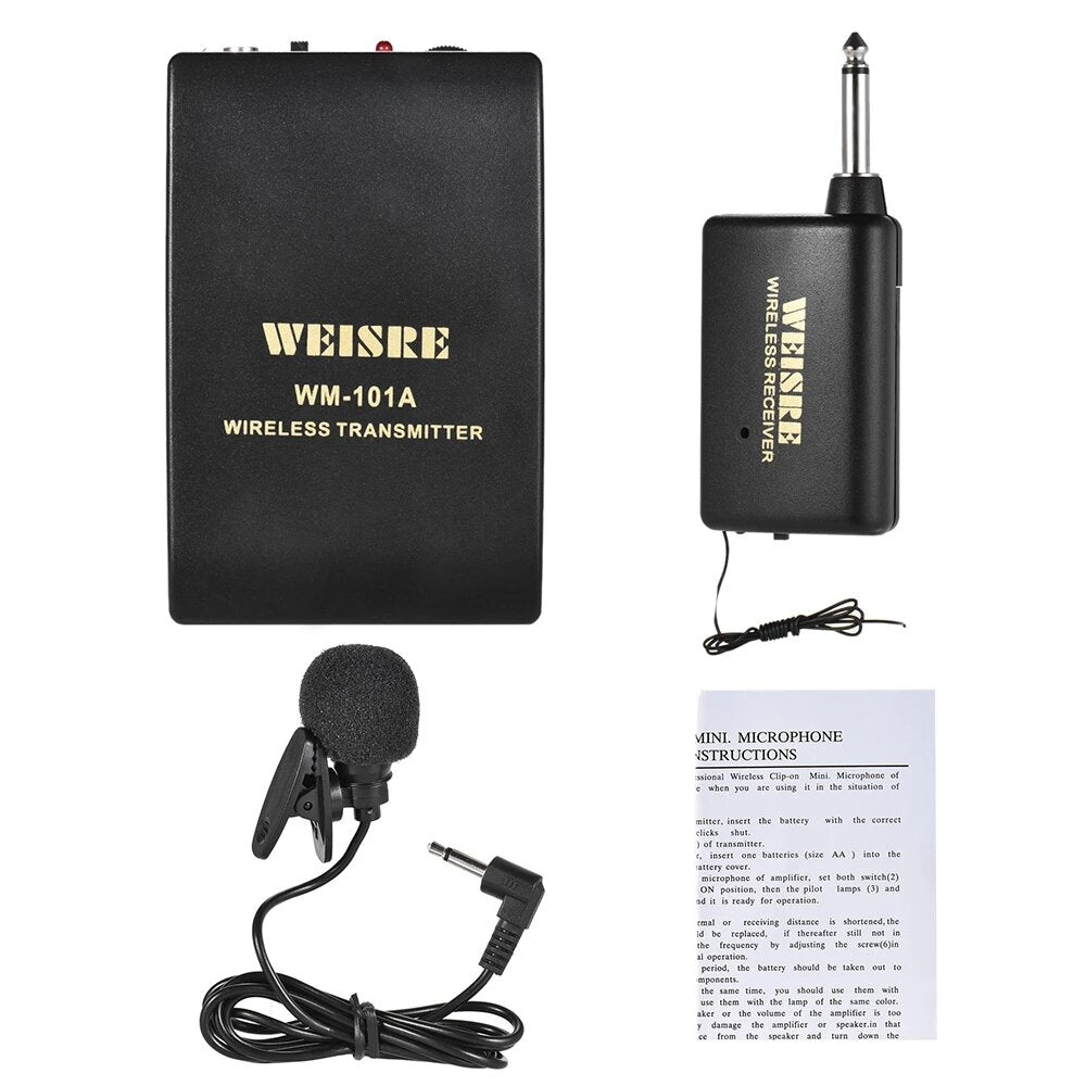 Wireless FM Transmitter Receiver Lavalier Lapel Clip Microphone Mic System 20M Receive Range