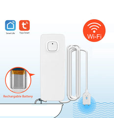 WiFi Smart Home Water Leakage Sensor Rechargable APP Notification Water Level Detector Alarm House Remote Control