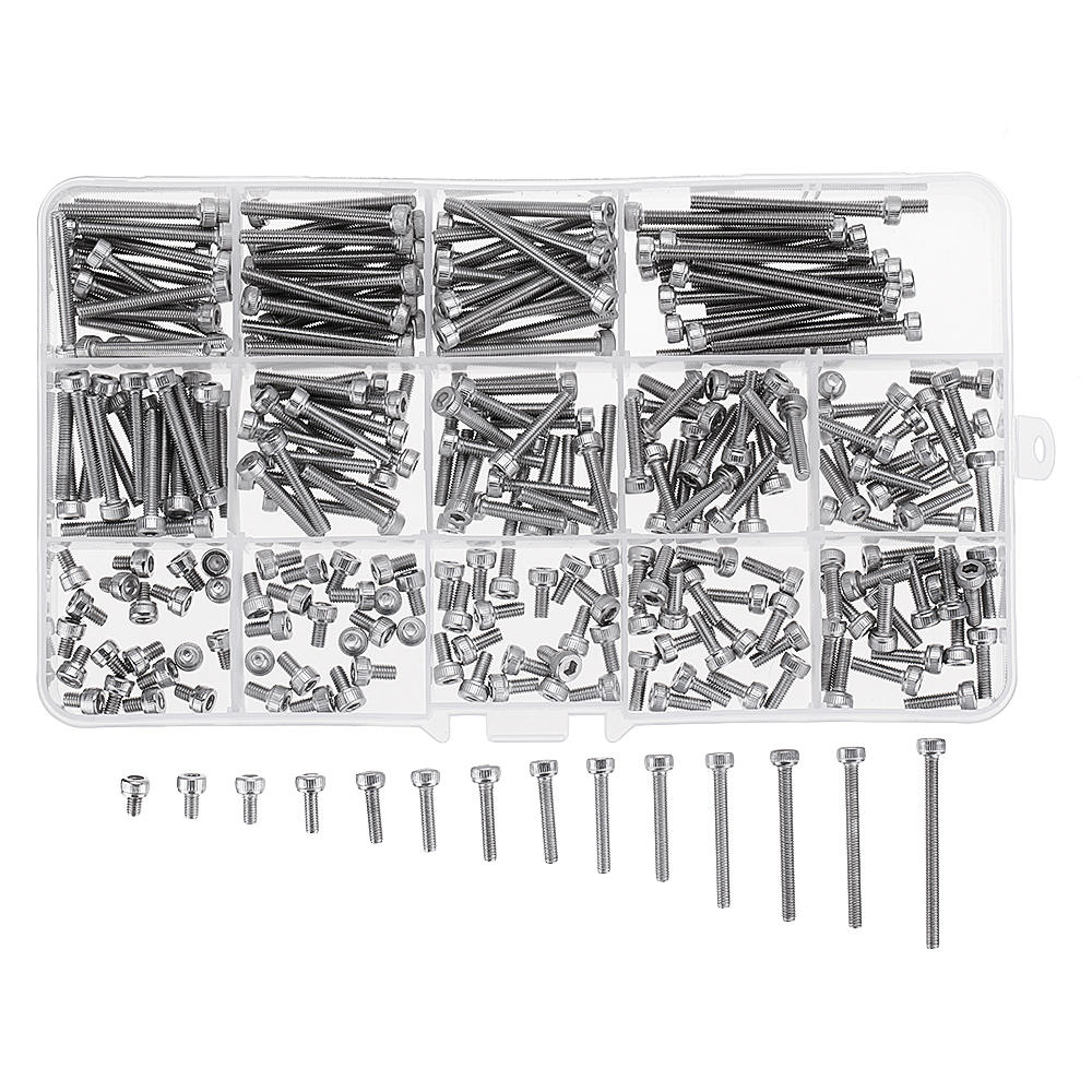 280Pcs M3 304 Stainless Steel Hex Socket Cap Head Screw Bolts Assortment Set