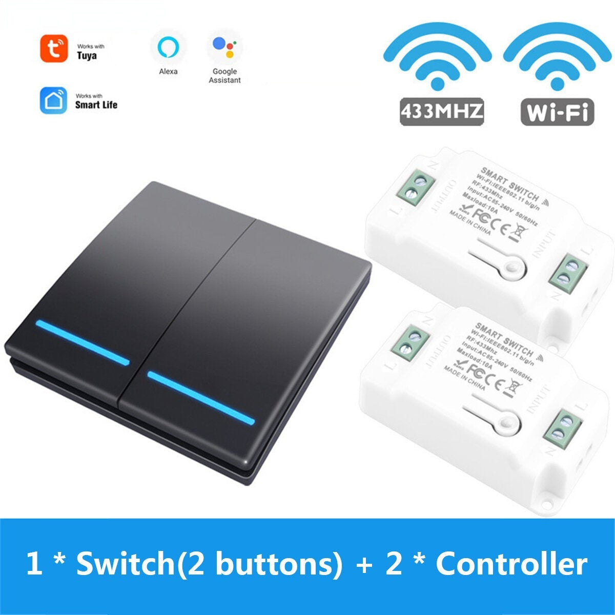 1/2 Gang WiFi Button Switch Home Wall Light Control+ RF Button Remote Smart Life