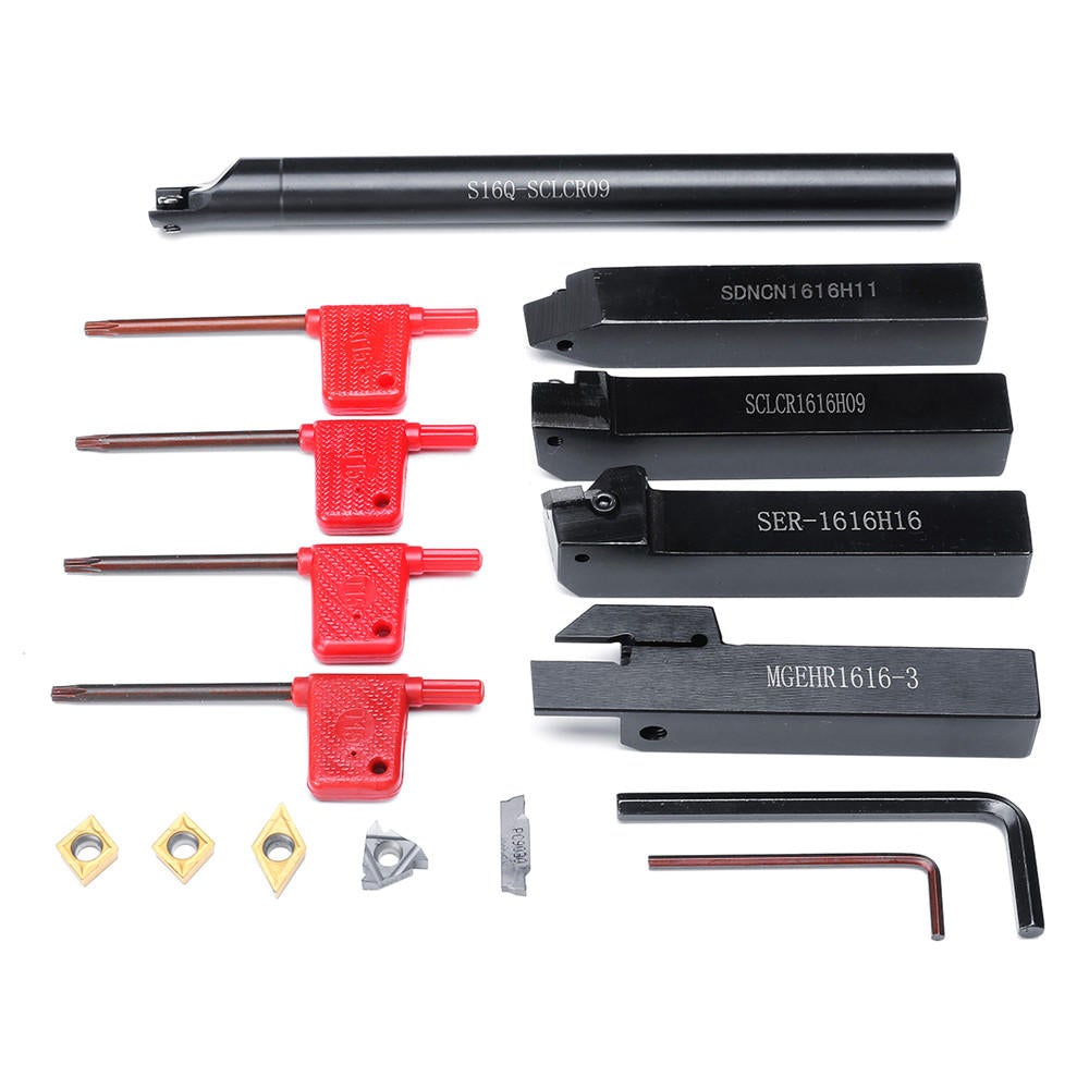 5pcs 16mm Shank Lathe Turning Tool Holder Boring Bar CNC Tools Set with Carbide Inserts and Wrenches