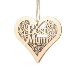 10cm Wooden Plaque Mum Heart Shape Flowers Mother's Day Hanging Decorations Craft Gift