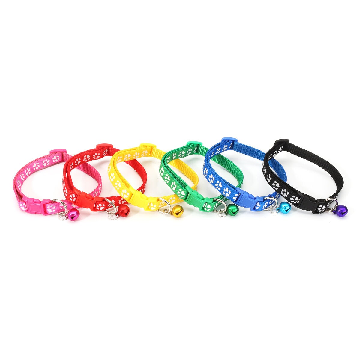 12Pcs/Lot Mulit-color Dog Collars Pet Cat Nylon Collar Bell Necklace Buckle