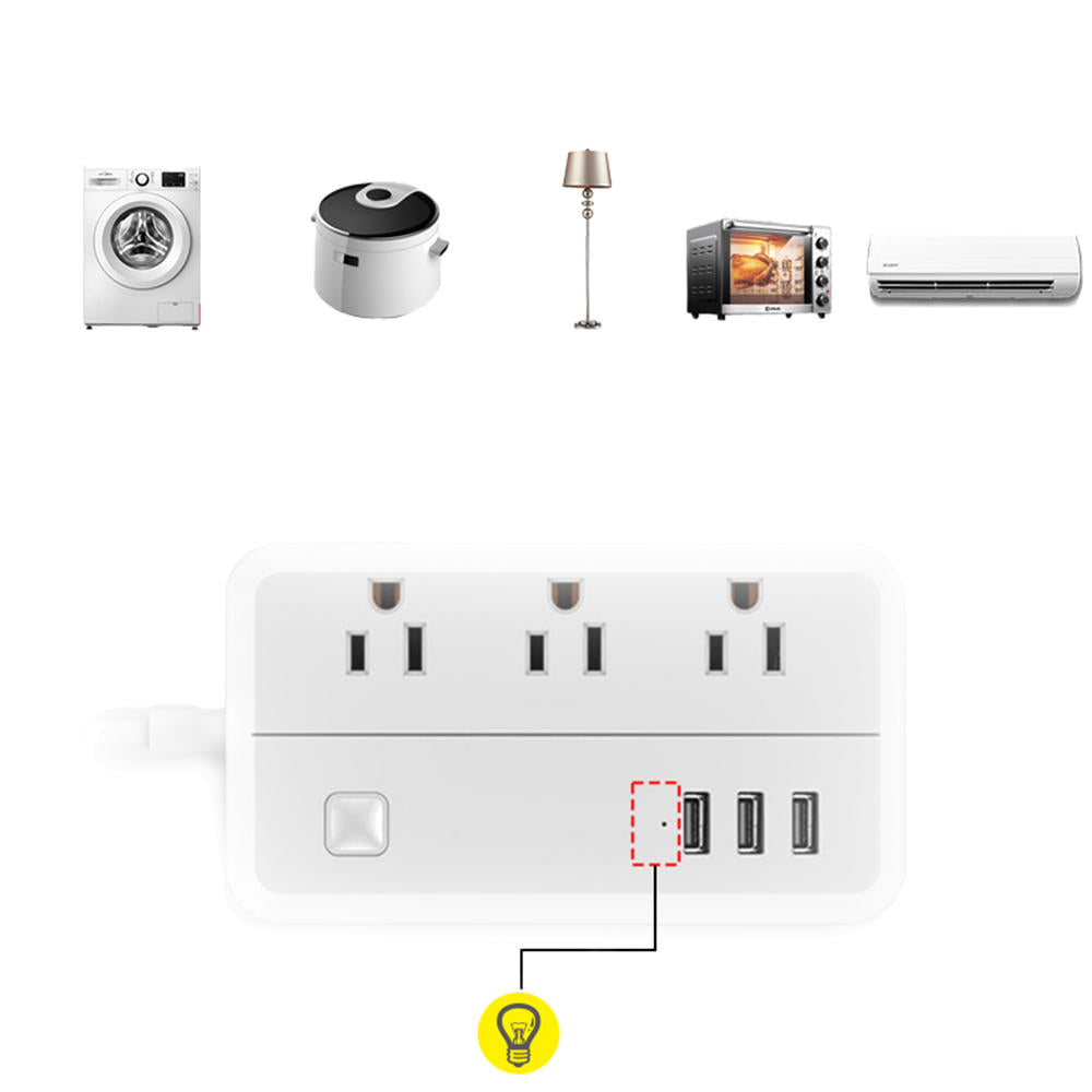 US Plug Sockets with 3 Outlet 3 USB Sockets Overload Switch Surge ProtectorWith Extension Cable Switch Power Outlet