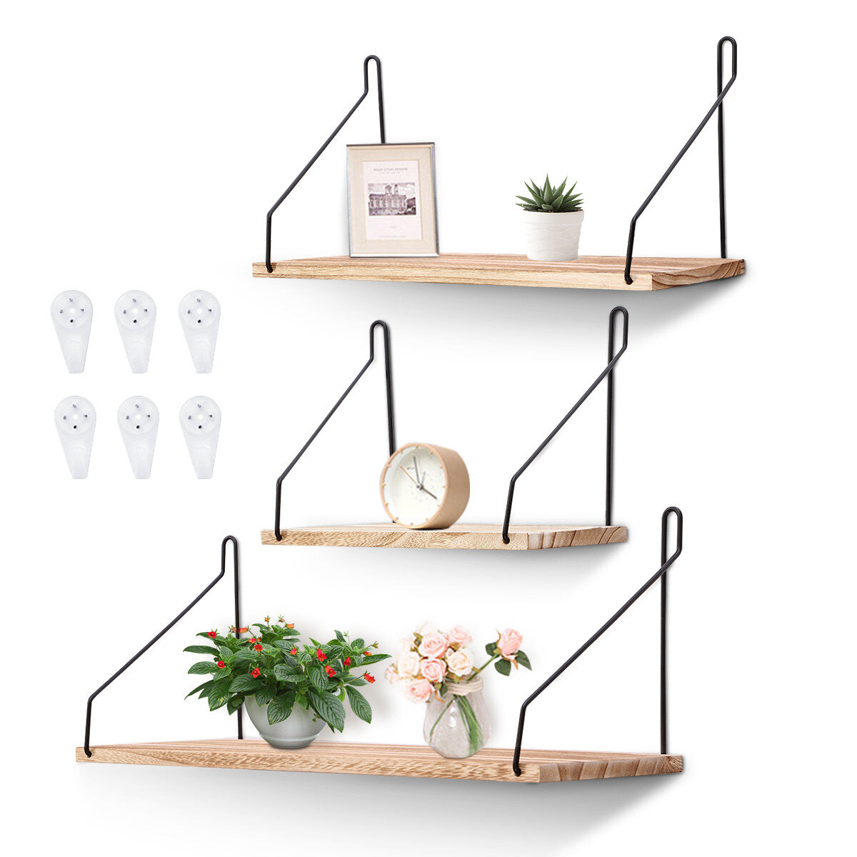 3pcs/set Metal Storage Rack Shelf Black Retro Wood Industrial Style