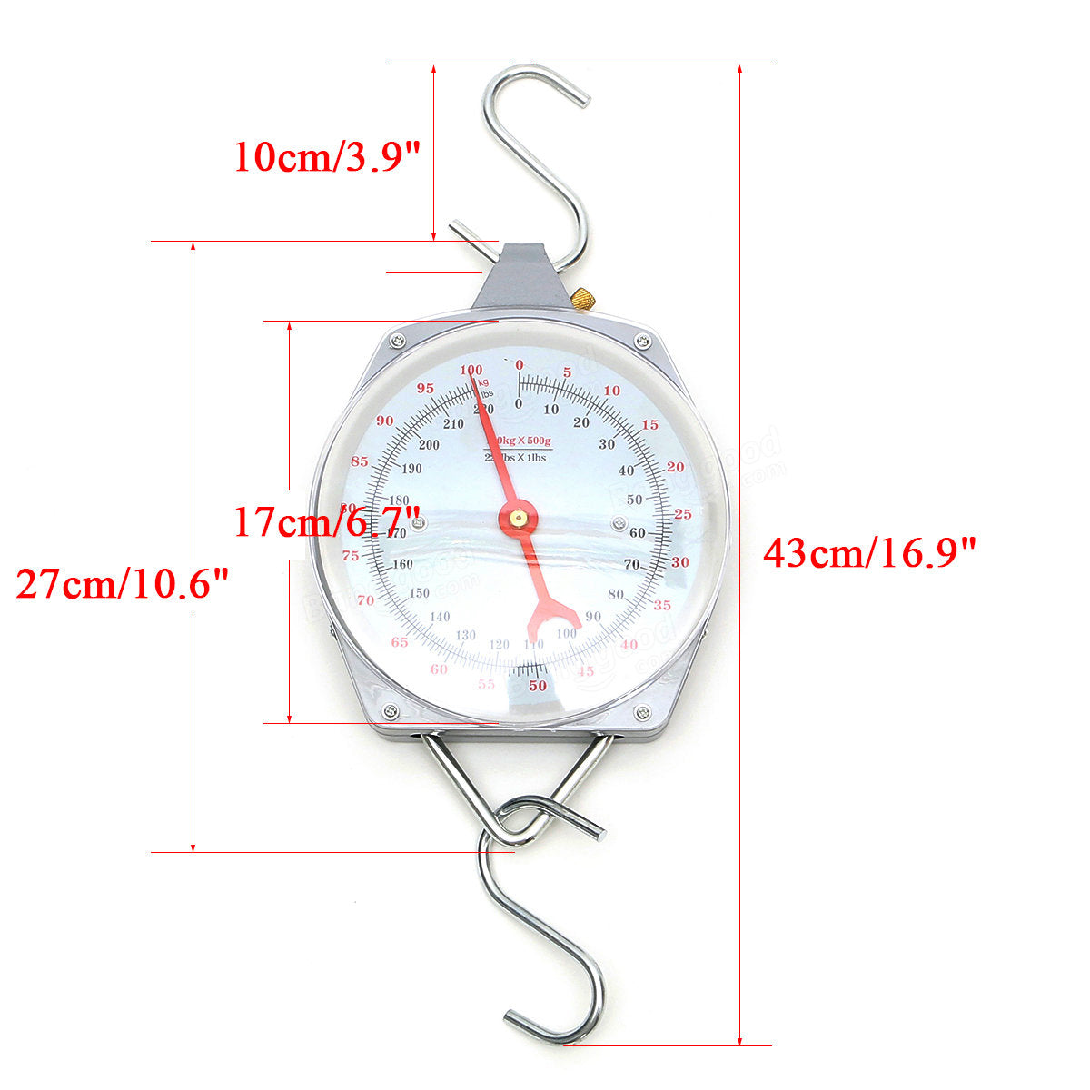 100kg/220lbs Clockface Hanging Scale Weighing Butchering with Hook