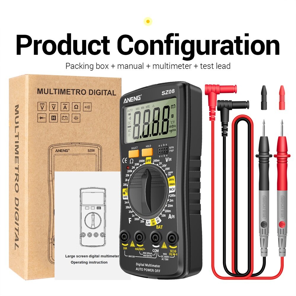 Ultra-thin Split LCD Digital Multimeter Tester with Stowable Test Pen Auto Voltmeter Resistance Tester Tool