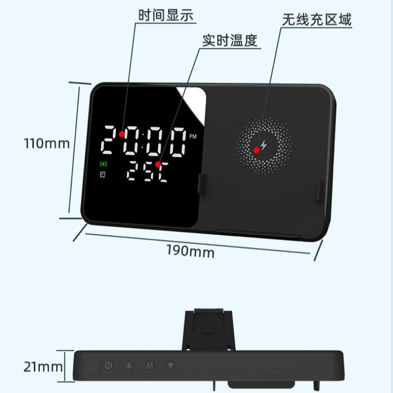 15W Wireless Charger & Alarm Clock for iPhone 15, Samsung Z Flip4 - Fast Qi Charging, Temp Display