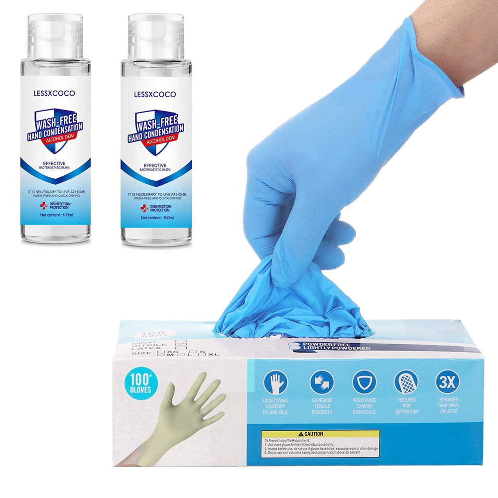 kids 100pcs  Disposable Gloves Powder Free Rubber Latex Free Sterile Gloves+ 2pcs 100ml 75% Alcohol Disposable Hand Sanitizer for Travel Picnic Cleaning