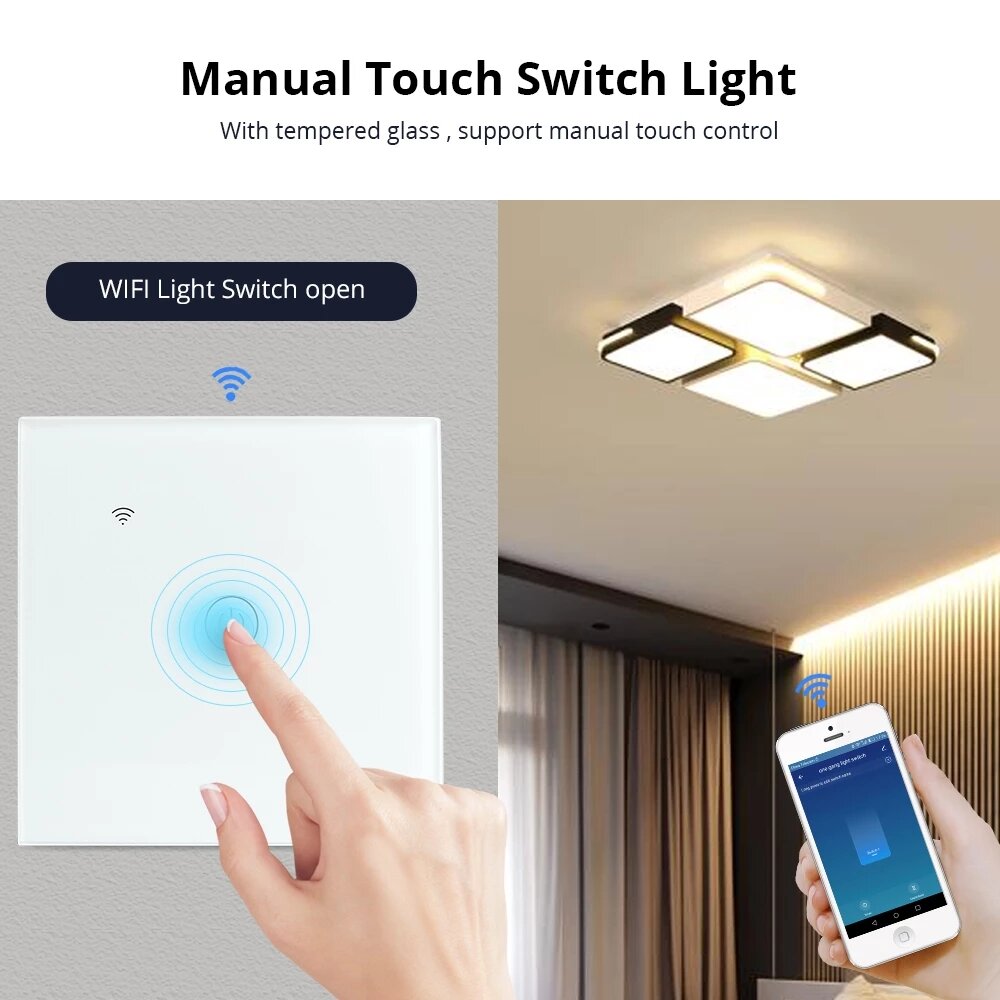 WiFi Light Switch Neutral Optional One Two Three Gangs Alexa Google Home Assistant Control
