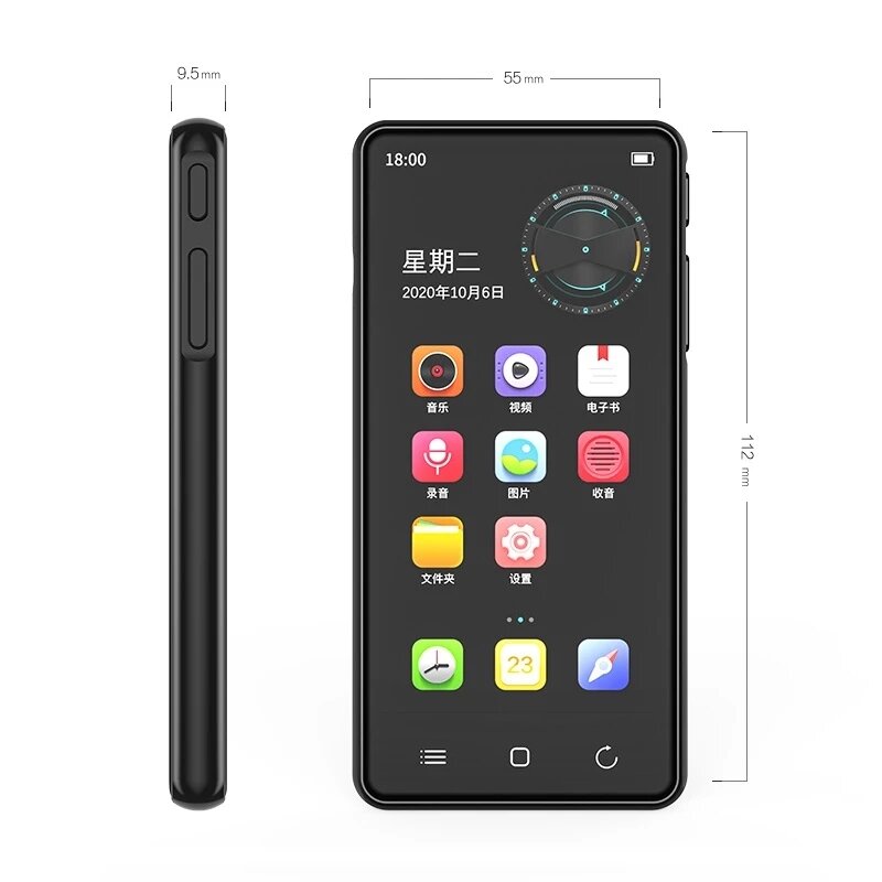 4.0 inch Full Touch Screen 16GB Android WiFi MP3 MP4 Player Bluetooth 5.0 Music Video with FM Recording E-book