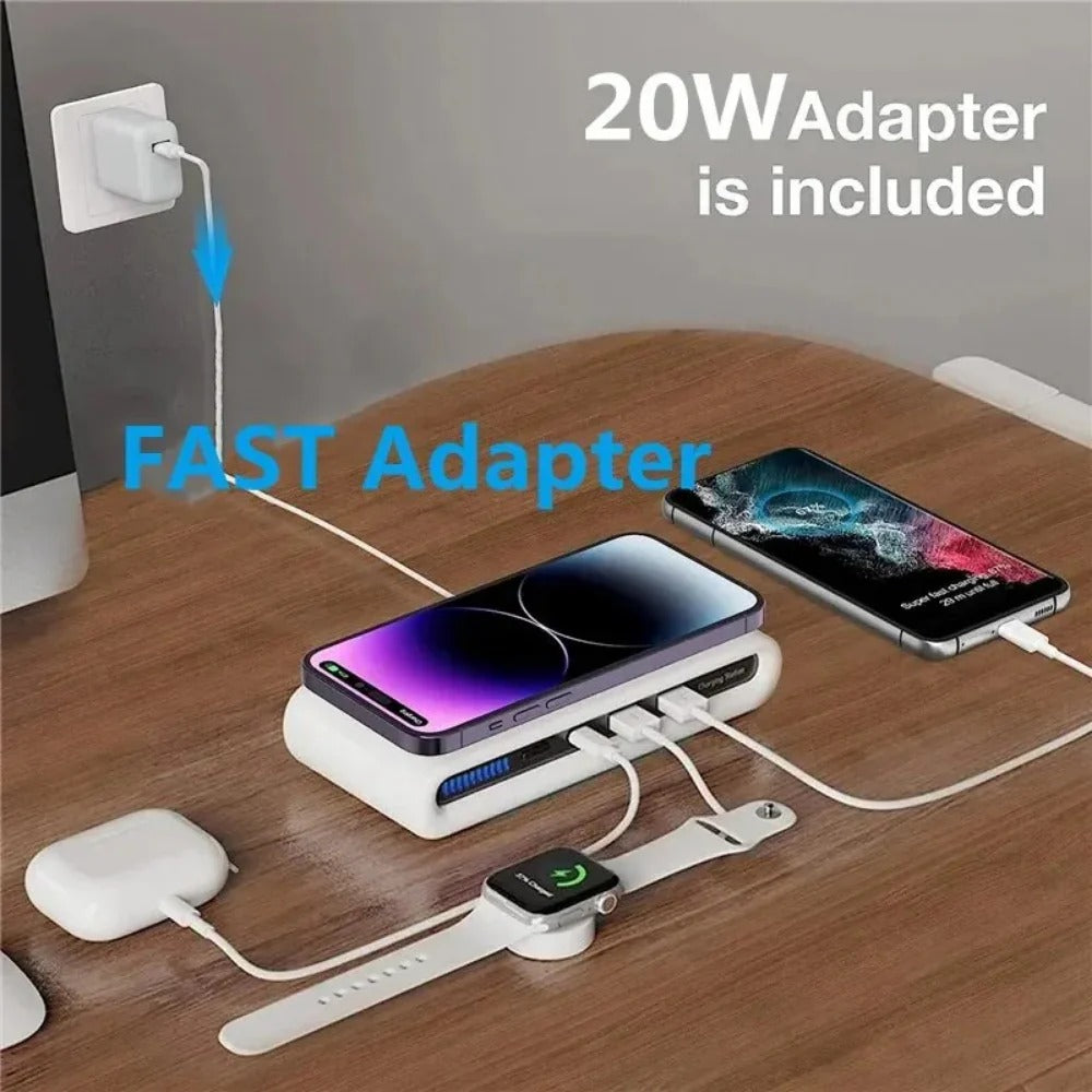 4-in-1 Wireless Charger Stand with LED Light, Type-C PD USB for iPhone, Samsung, Xiaomi