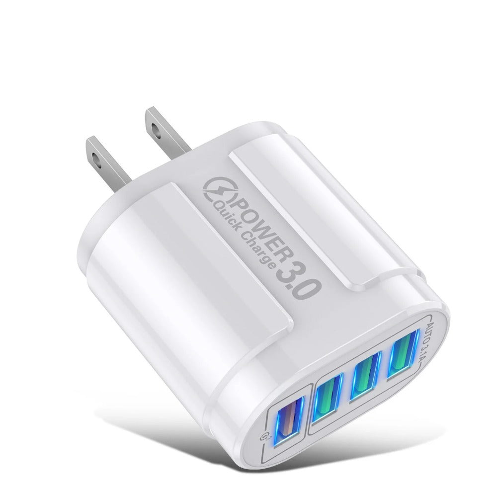 48W 4-Port USB QC 3.0 Fast Charger Wall Adapter for iPhone, Samsung, Xiaomi, Hui