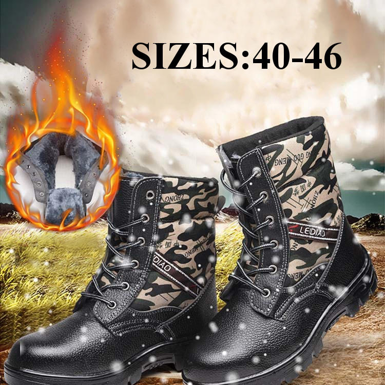 Winter Men Camouflage Steel toe Fur Lined work Ankle boots Labor Safety Shoes Work Shoes Waterproof