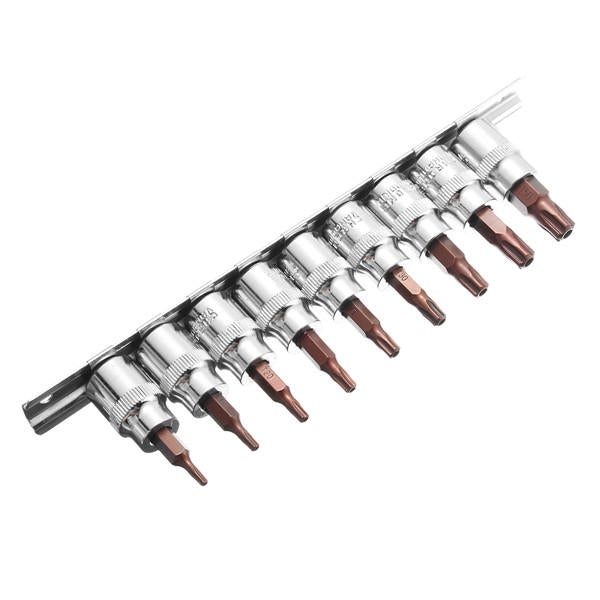 9Pcs 3/8 Inch Drive Sockets Set T10-T50 Five Angle Torx Screwdriver Bits Socket