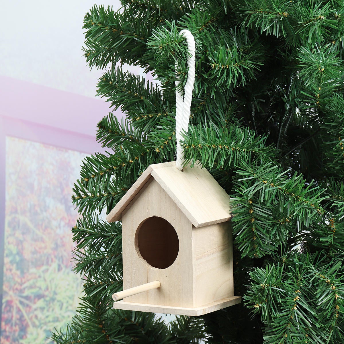 Wooden Bird House Feeder Wild Birds Nest Home Garden Nesting With Bird Net