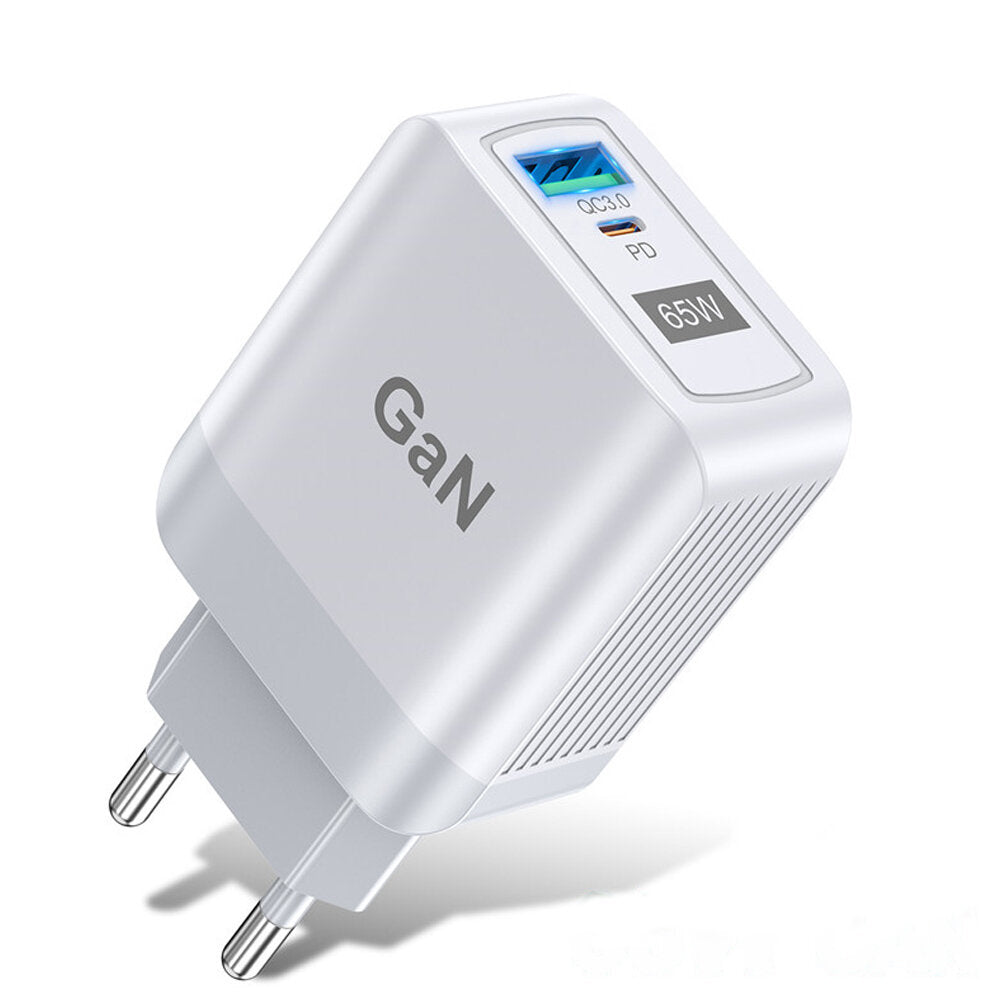 65W GaN Dual USB PD Charger, Fast Charging Adapter for Xiaomi, iPhone, Samsung