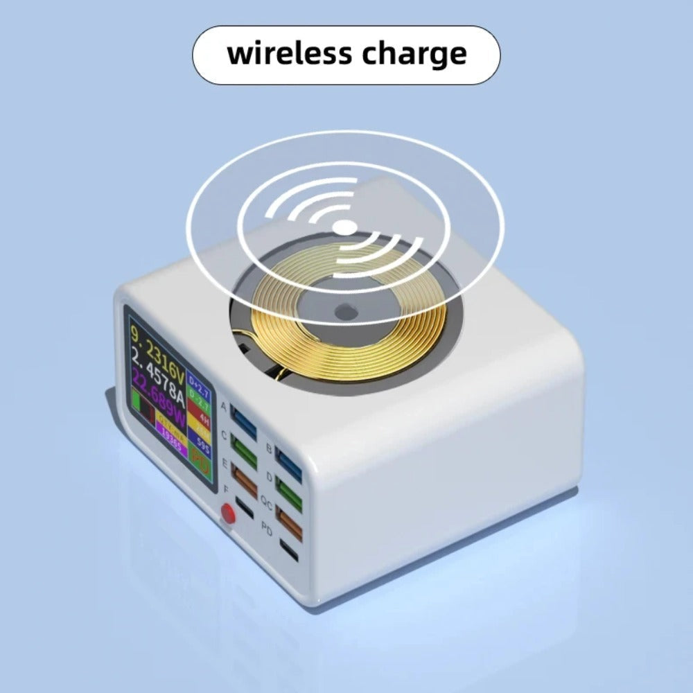 Multi-Functional 8-Port USB Wireless Fast Charger with Visual Current Detection for Mobile Devices