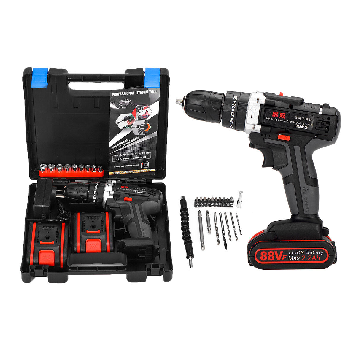 100-240V Cordless drill Double Speed Adjustment LED lighting Large Capacity Battery 50Nm 25+3 Torque Adjustment