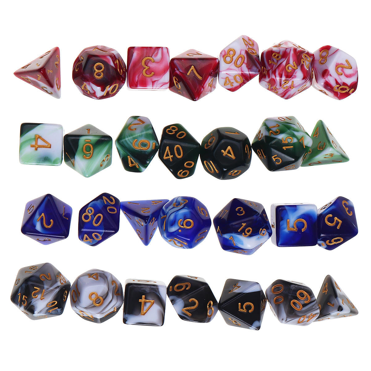 28Pcs Multisided Dice Polyhedral Dices Set Board RPG Dice Set 4 Colors With 4 Bags