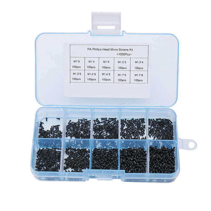 1000Pcs Phillips Screw Round Head Carbon Steel Electronic Mini Screws Kit M1 M1.2 M1.4 M1.7