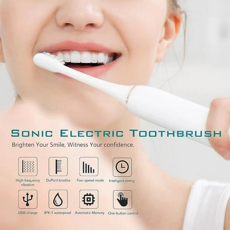 Adult Sonic Electric Toothbrush - 4 Heads, 60-Day Battery, 6 Modes, IPX7 Waterproof, Timer