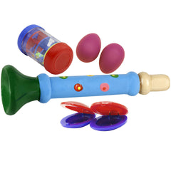 4-piece Set Orff Musical Instruments Sand Eggs/Rain Ring/Small Horn/Plastic Castanets for Children