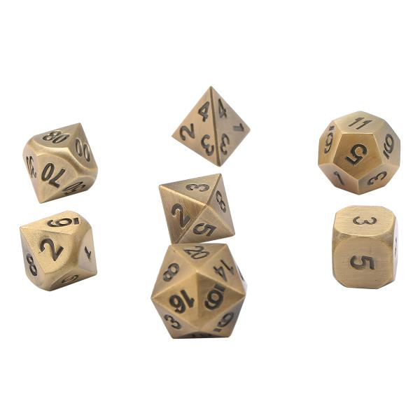 Antique Color Solid Metal Polyhedral Dice Role Playing RPG 7 Dice Set With Bag