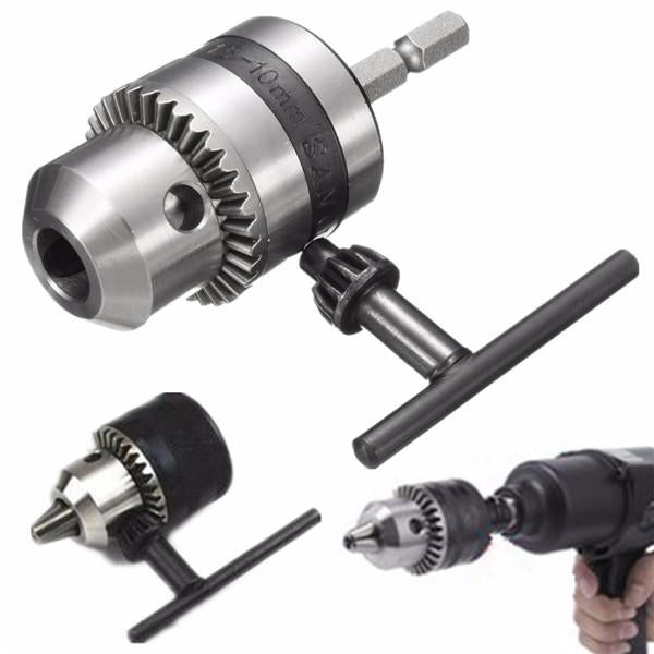 1-10mm Drill Chuck Driver Converter 3/8 Inch 24UNF With 1/4 Inch Hex Shank Key Adaptor