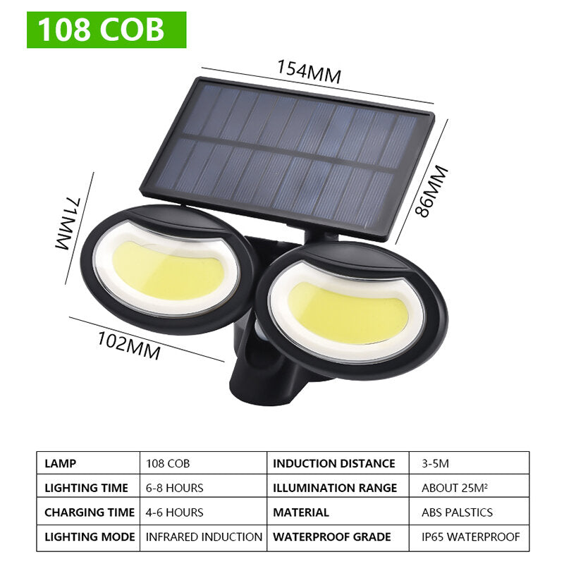 Double Head Motion Sensor LED Solar Light Outdoor Spotlight  Waterproof Rotatable Wall Lamp