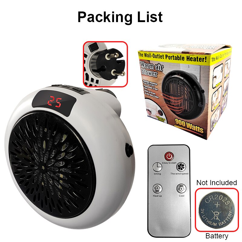 900W Electric Heater Remote Control Constant Temperature Timer Mini Fan Heater Home Office Room Heater Handheld Air Heater