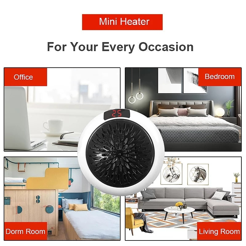 900W Electric Heater Remote Control Constant Temperature Timer Mini Fan Heater Home Office Room Heater Handheld Air Heater