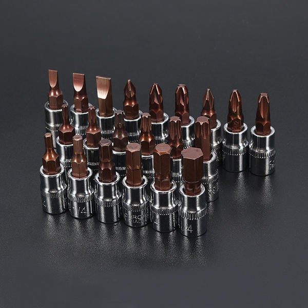 1/4 Inch Drive Sockets Set S2 Alloy Metric Screwdriver Bit Sockets Hex/Slotted/Phillips/Pozi/Torx