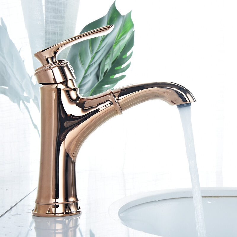 Copper Bathroom Basin Faucet Pull Out Spring Sprayer Tap Hot and Cold Water Single Hole Deck Mount Mixer