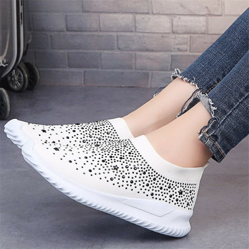 WoMen Crystal Mesh Sneakers Glitter Casual Slip On Loafers Outdoor Leisure Running Sport Shoes