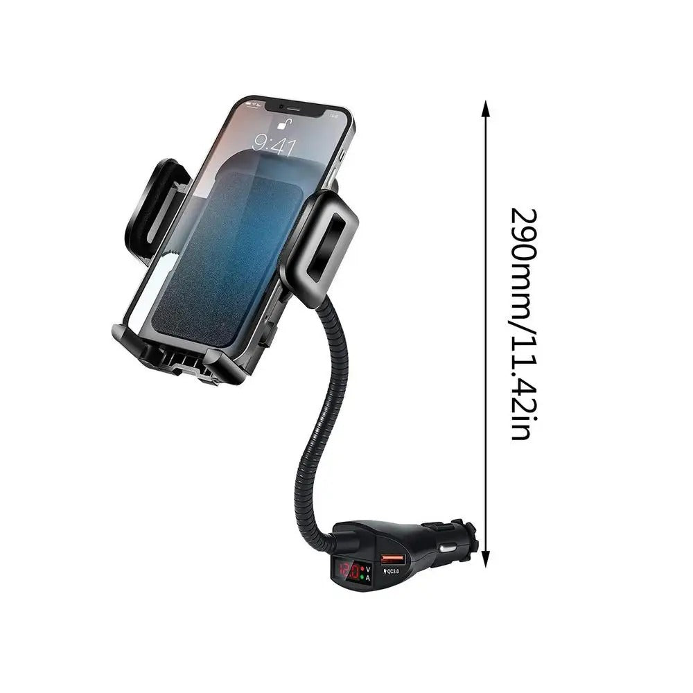 3-in-1 Car Cigarette Lighter Phone Holder & Dual USB Charger with Voltage Detector