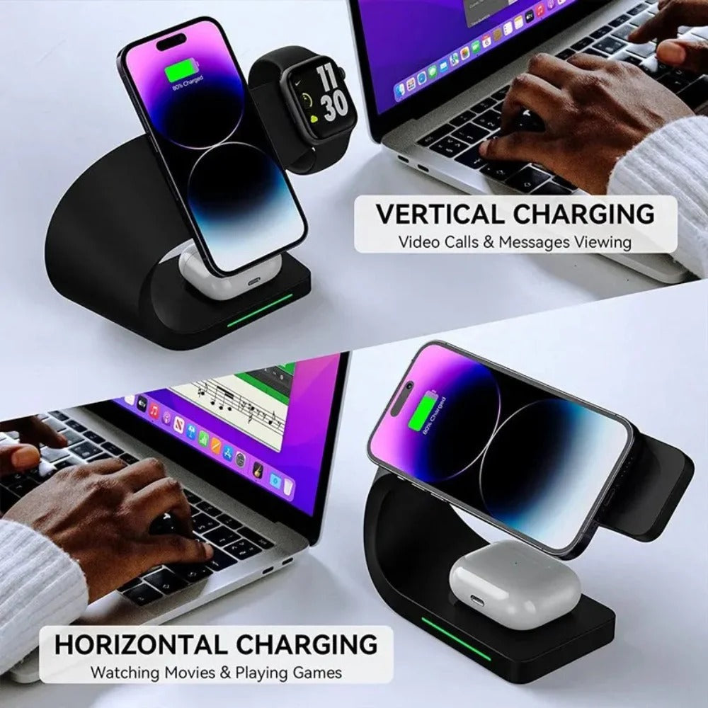 15W Magnetic Wireless Charger Stand for iPhone 14/13/12, iWatch, AirPods