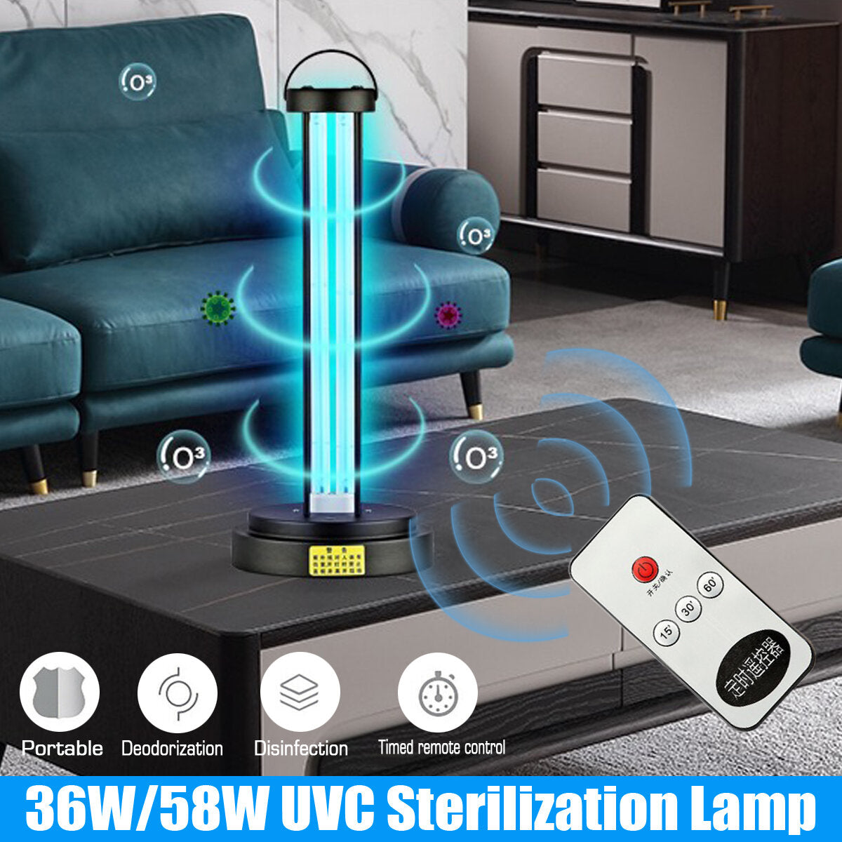 58W 220V Powerful UVC Disinfection Germicidal Light Portable UV+Ozone Sterilizing Lamp Desk Mite Removal UV Lamp