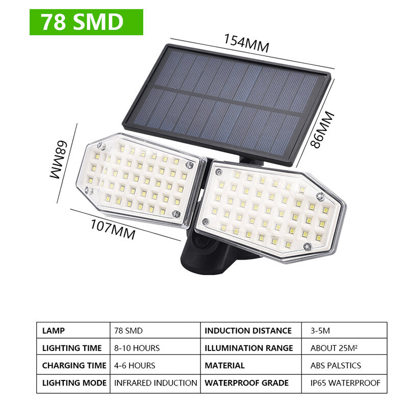 Double Head Motion Sensor LED Solar Light Outdoor Spotlight  Waterproof Rotatable Wall Lamp