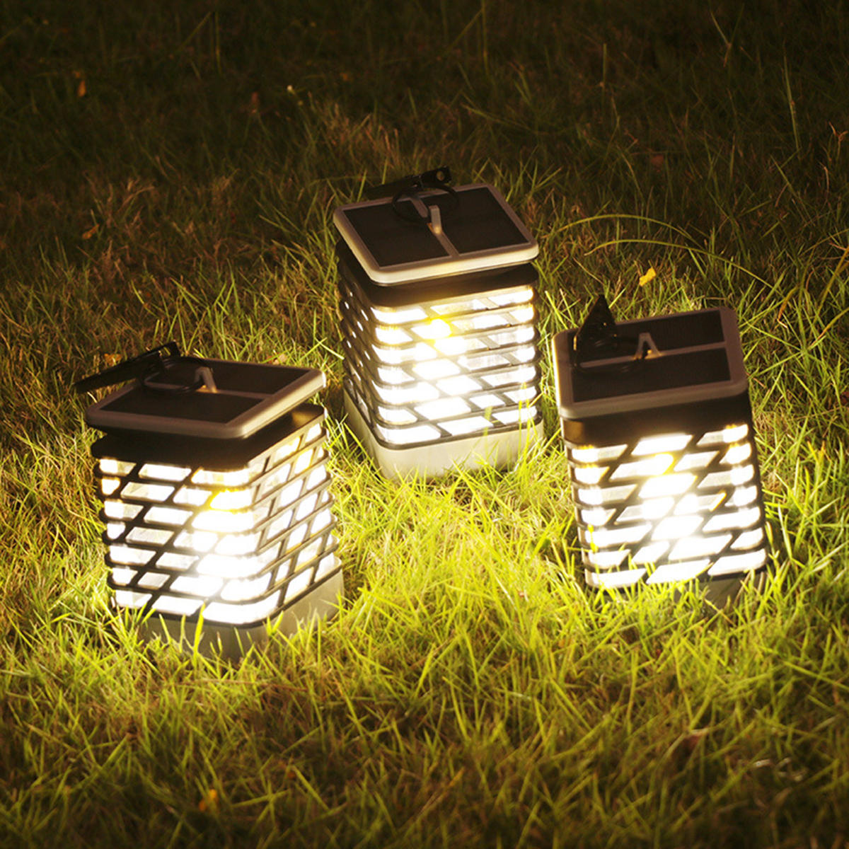 Outdoor LED Solar Lantern Hanging Light LED Waterproof Candle Yard Garden Camping Lamp
