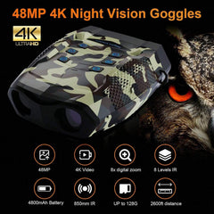 Night Vision Goggles 48MP 4K, Digital Infrared Binoculars 8X Zoom, 2000FT Range, 3'' Screen, 8 IR Levels, Camping, Hiking, Hunting