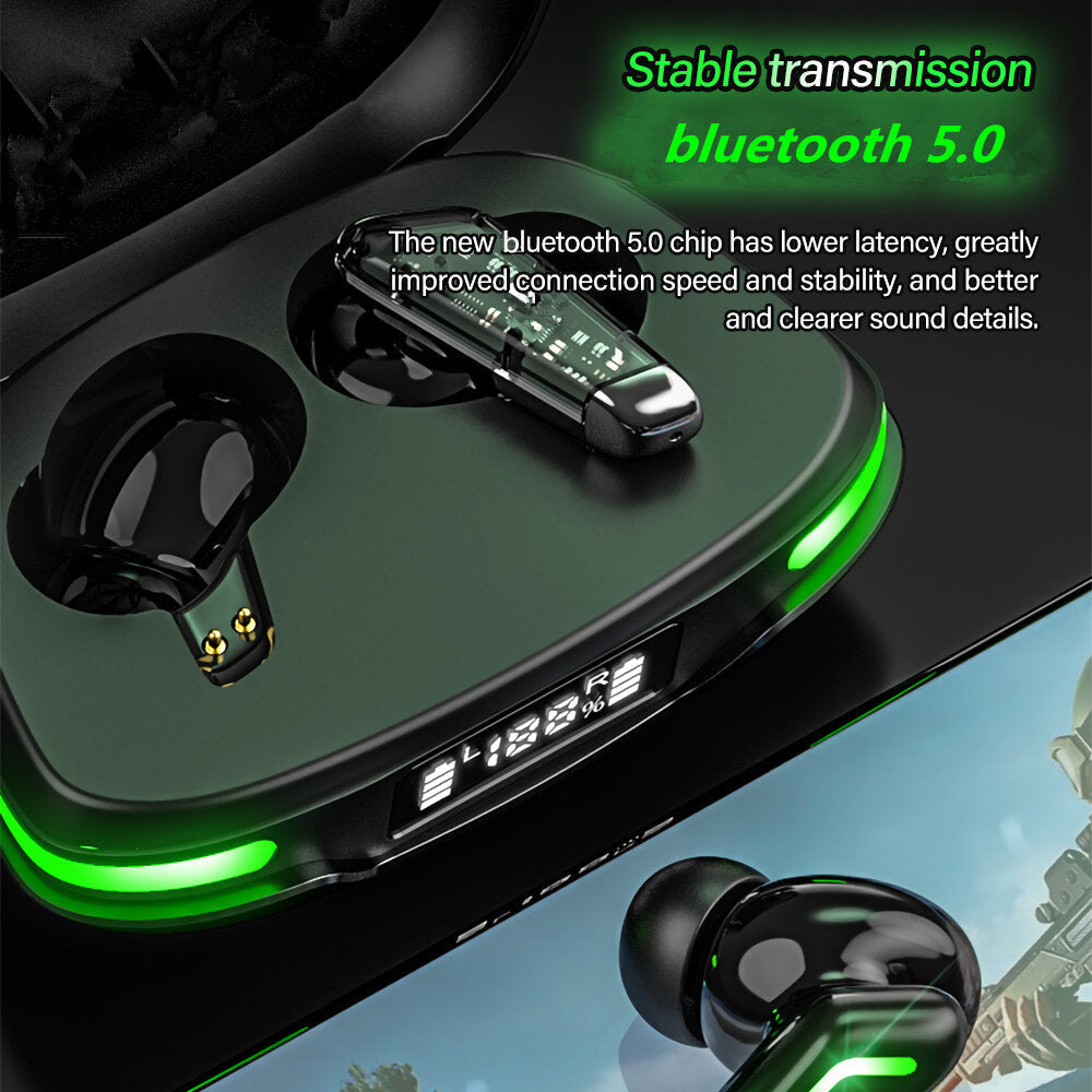 TWS bluetooth 5.0 Gaming Headset Digital Display Low Latency Headphones 9D Stereo Noise Cancelling Earphone with Mic