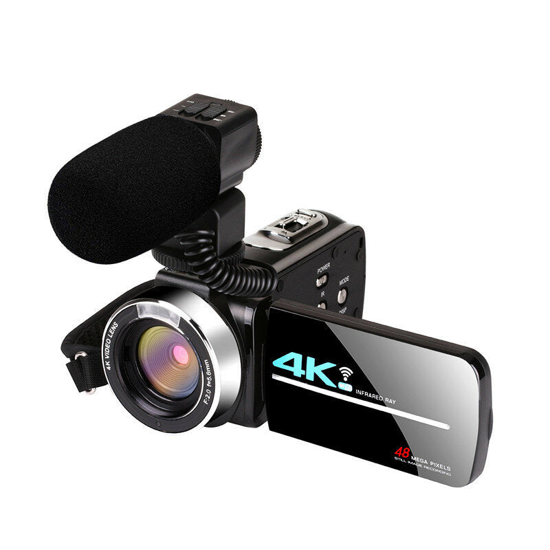 Video Camera for 4K Vlogging Live Camcorder NightShot Anti-shake Camcorder WIFI APP Control DV Video Recording with Microphone Lens Light Stabilizer