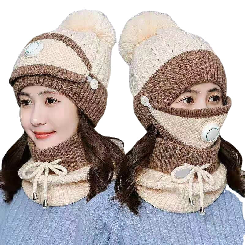 Cotton Knit Windbreak Winter Warmth Cute Riding Protection Suit Bicycle Caps Bike Skiing Camping Winter Hat Scarf Mask Suit