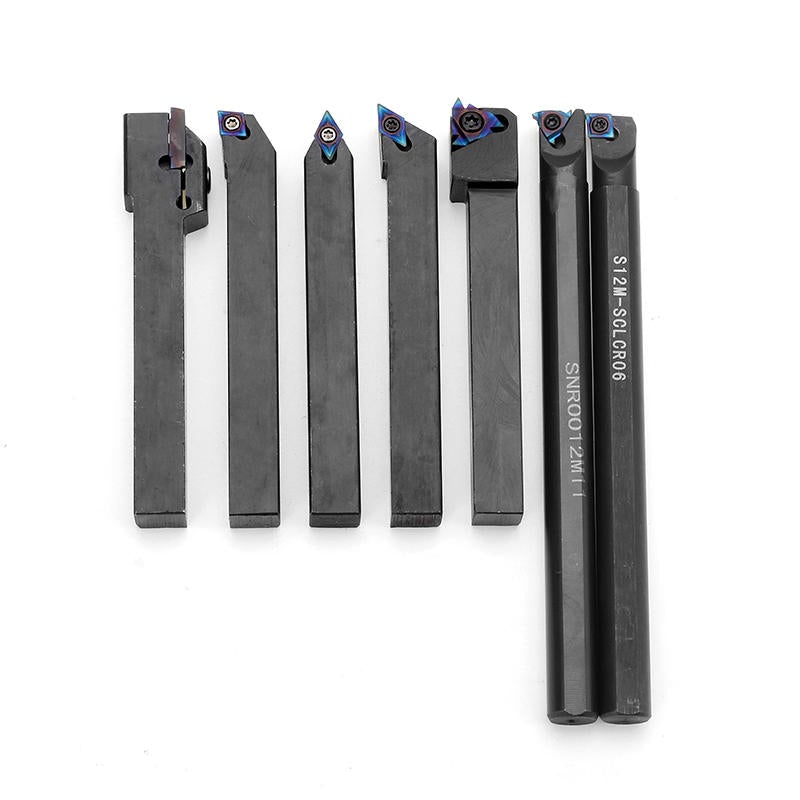 7pcs 12mm Shank Lathe Boring Bar Turning Tool Holder Set With Blue Nano Carbide Inserts