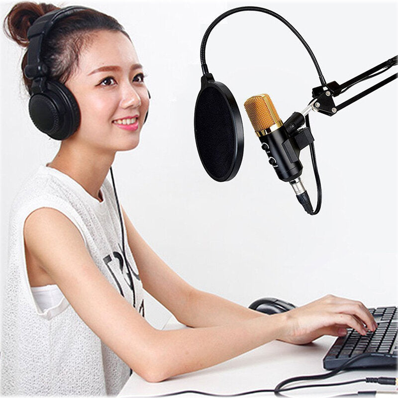 Wired microphone USB Condenser Sound Recording Mic with Reverb Broadcast Live Microphone Tripod Stand