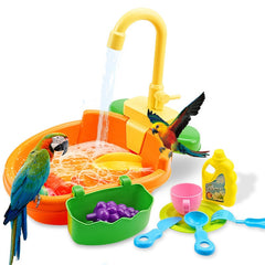 Bird Bath Tub with Faucet Pet Parrots Fountains SPA Pool Cleaning Tool Safe Play House Kitchen Sink Birds Toy Multipur