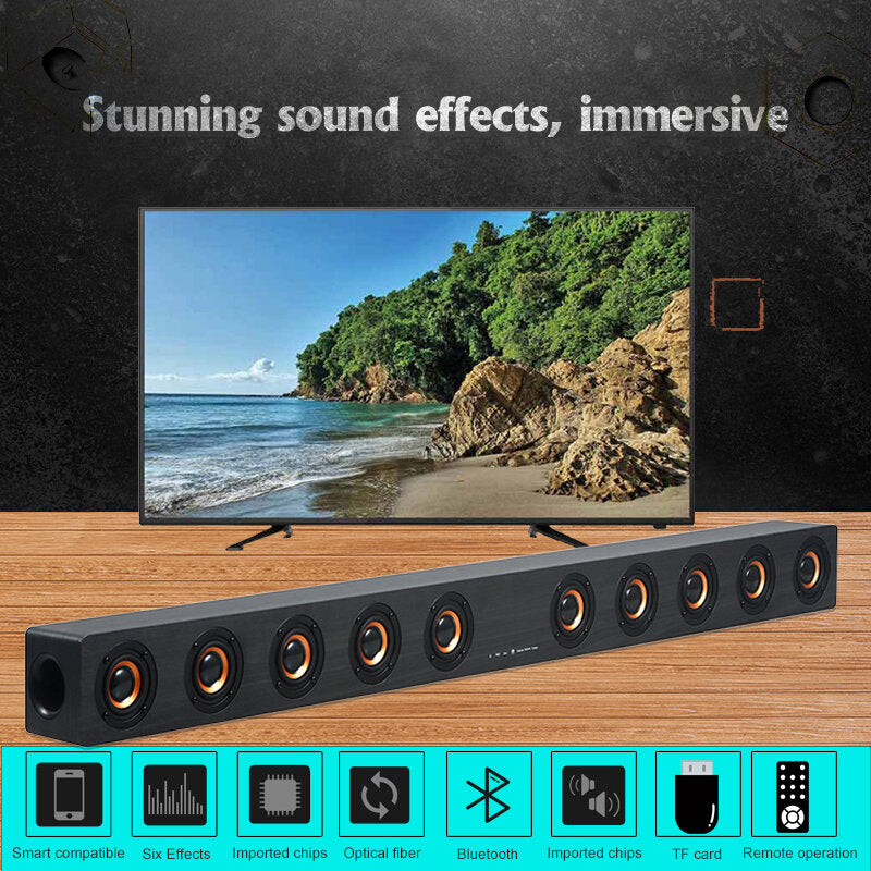 Wooden TV SoundBar 40W Bluetooth 5.0 U Disk TF Card Playing Speker 360Stereo Surround Subwoofer with 10 Playing Units