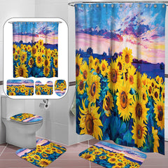 1/3/4Pcs Waterproof and Mildew Proof Shower Curtain Bathroom Toilet Rug Mat Set