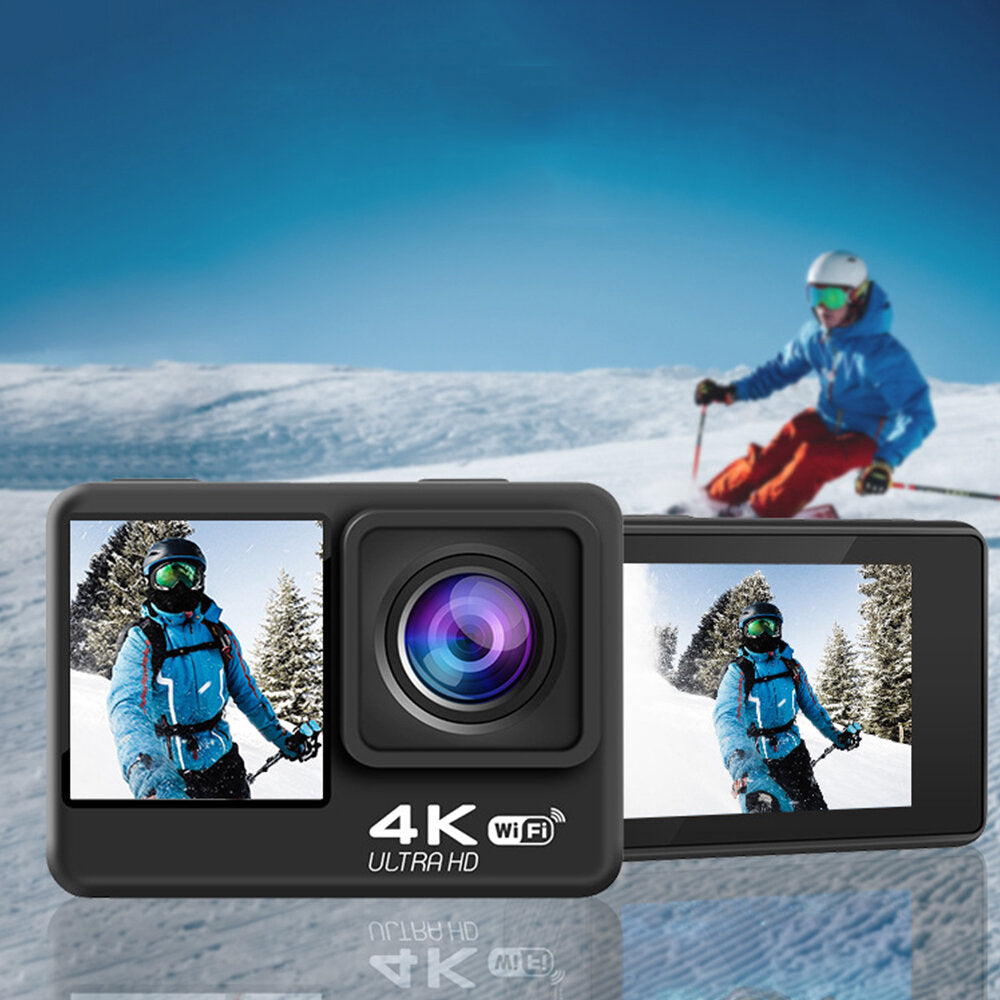 Zoom 30M Waterproof 170 Lens 4K Action Camera with 2.0 inch Touch Screen Dual Screen Sport Cameras Support WIFI Remote Control EIS Anti-shake for Video Recording Vlog
